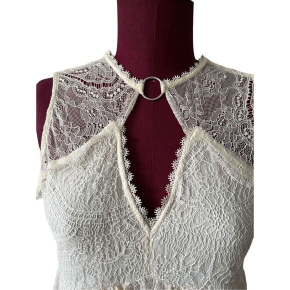 Free People Dont You Dare Lace Trim Mini Dress Boho Flare Beige Size Small - Picture 8 of 12